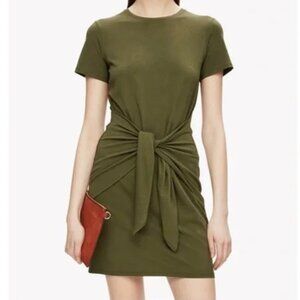 Theory "Dakui" Knotted Tie Front Short Sleeve T-Shirt Dress Green Small